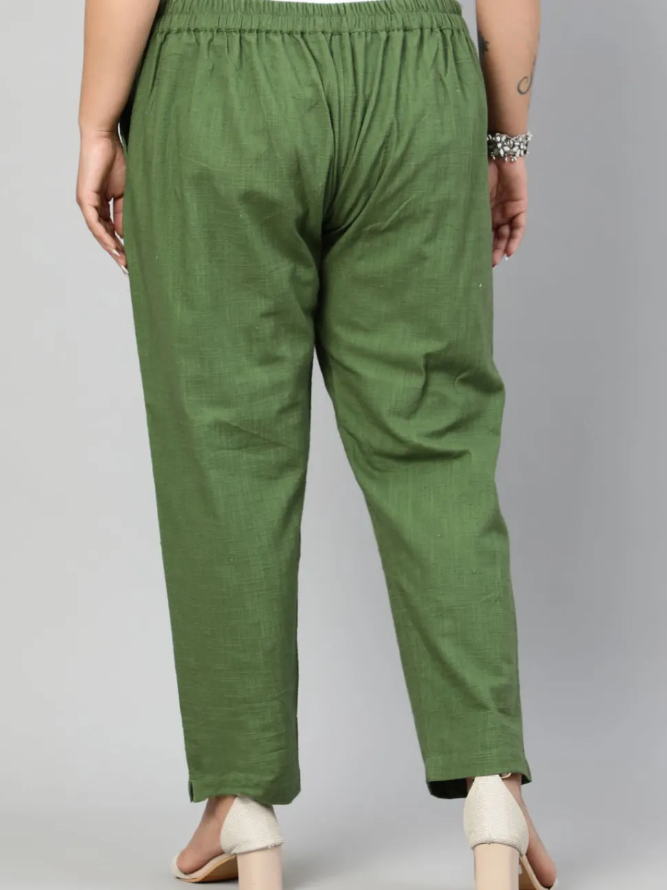Jaipur Kurti Olive Green Plus Size Ethnic Wear Cotton Slub Pants