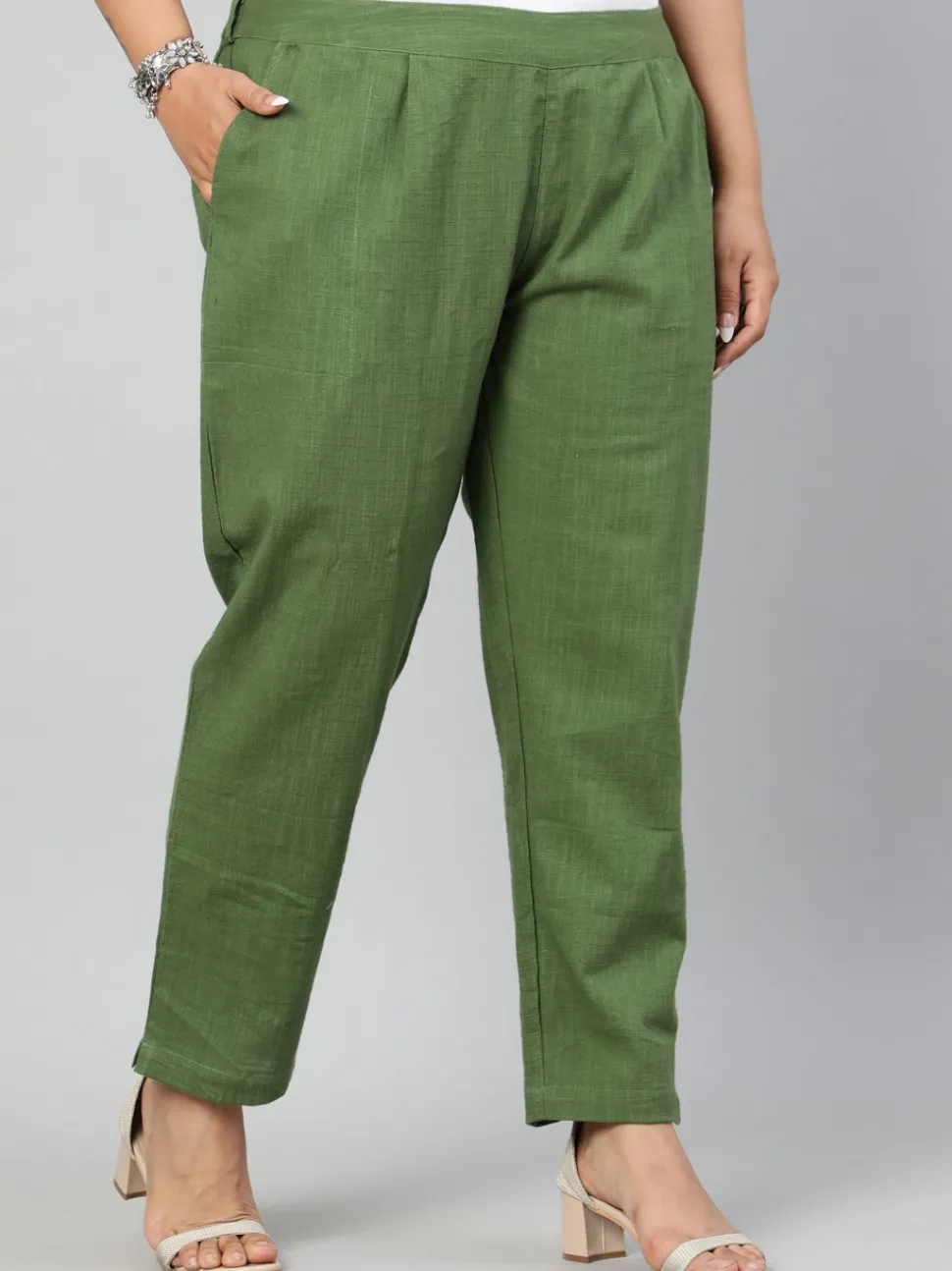 Jaipur Kurti Olive Green Plus Size Ethnic Wear Cotton Slub Pants