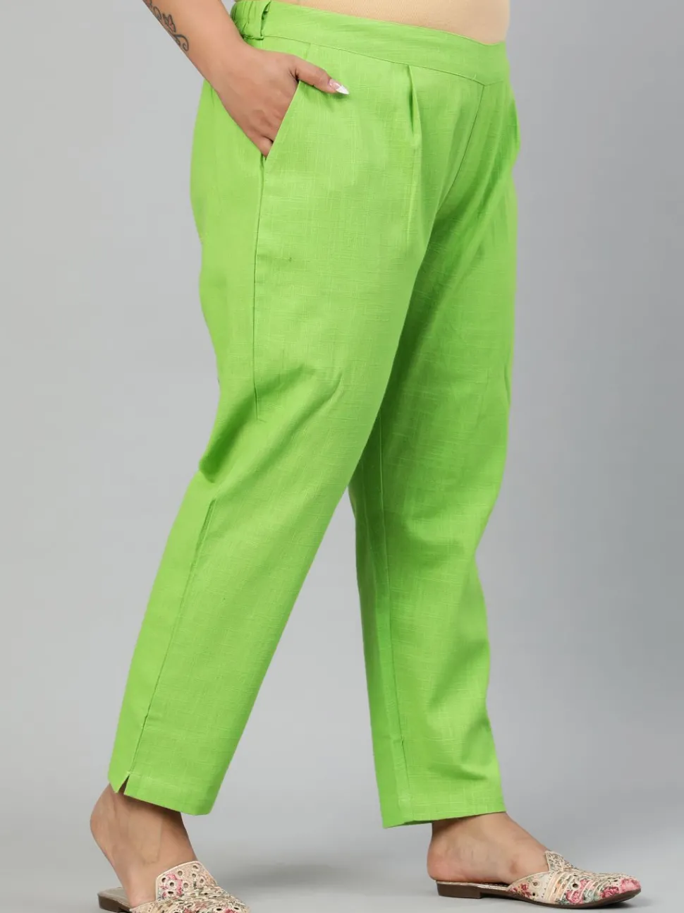 Jaipur Kurti Parrot Plus Size Ethnic Wear Cotton Slub Pants