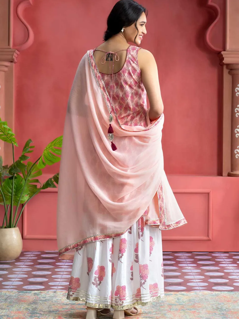 Jaipur Kurti Ethnic Floral Printed Straight Kurta With White Printed Sharara And Dupatta