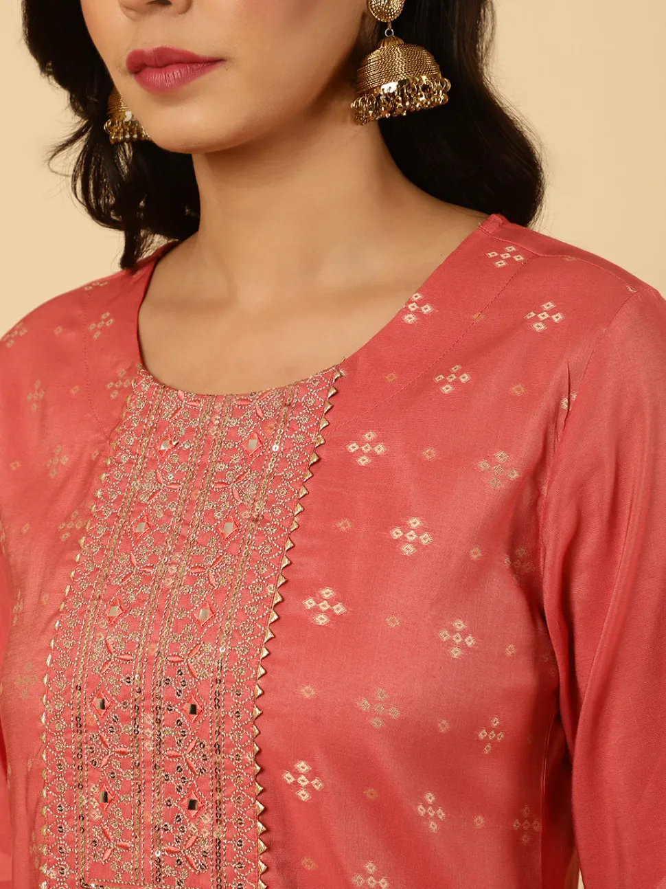 Jaipur Kurti Mirror Work Chanderi Straight Kurta With Pants And Dupatta