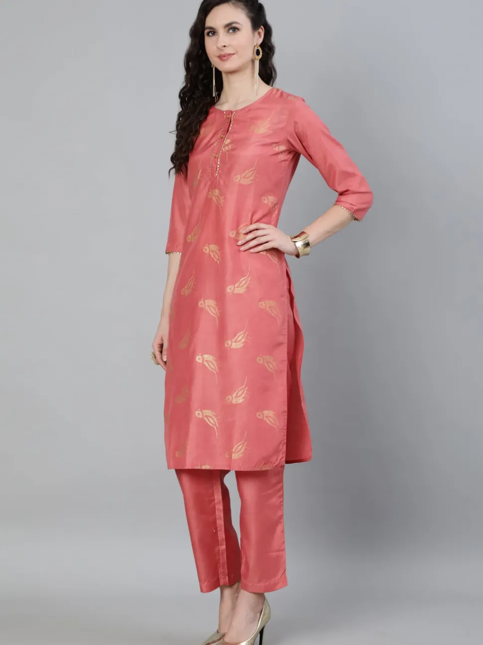 Jaipur Kurti Pink Ethnic Motifs Print Silk Blend Kurta with Pants & Dupatta
