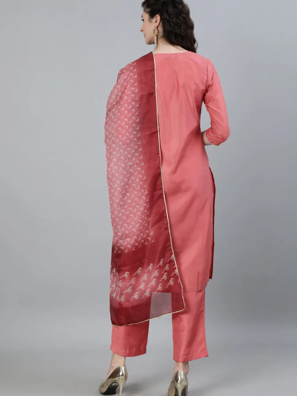 Jaipur Kurti Pink Ethnic Motifs Print Silk Blend Kurta with Pants & Dupatta
