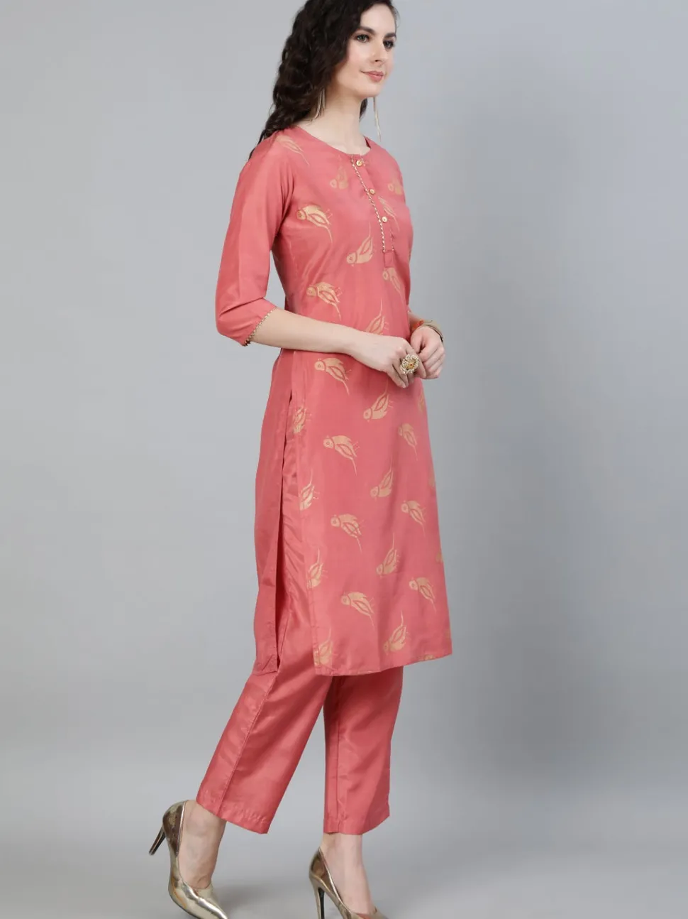 Jaipur Kurti Pink Ethnic Motifs Print Silk Blend Kurta with Pants & Dupatta