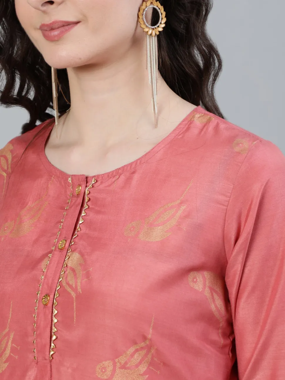 Jaipur Kurti Pink Ethnic Motifs Print Silk Blend Kurta with Pants & Dupatta