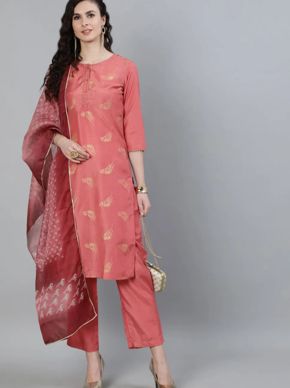 Jaipur Kurti Pink Ethnic Motifs Print Silk Blend Kurta with Pants & Dupatta