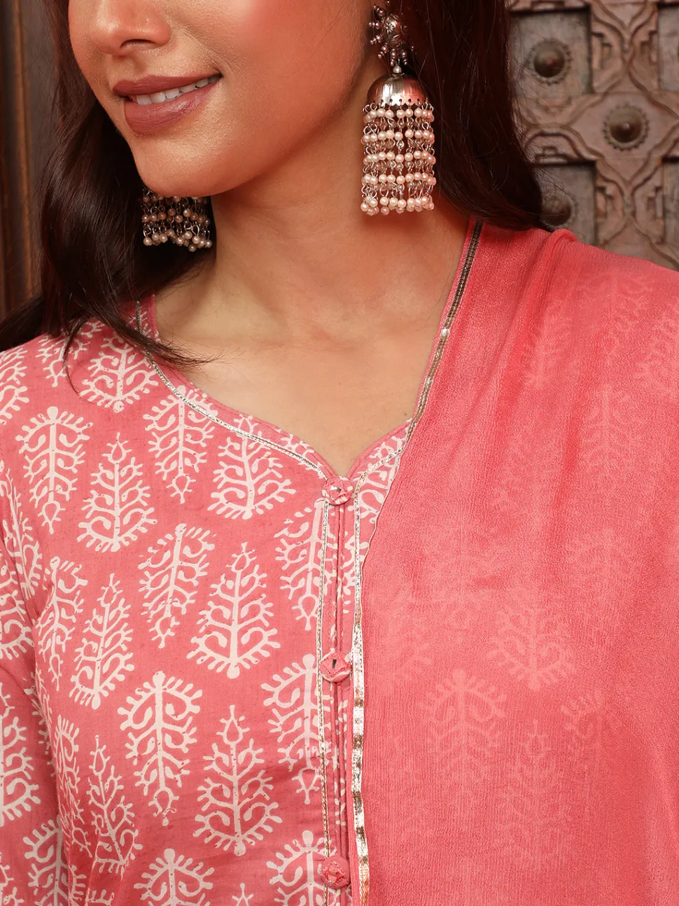 Jaipur Kurti Ethnic Printed Straight Kurta With Sharara And Chiffon Dupatta
