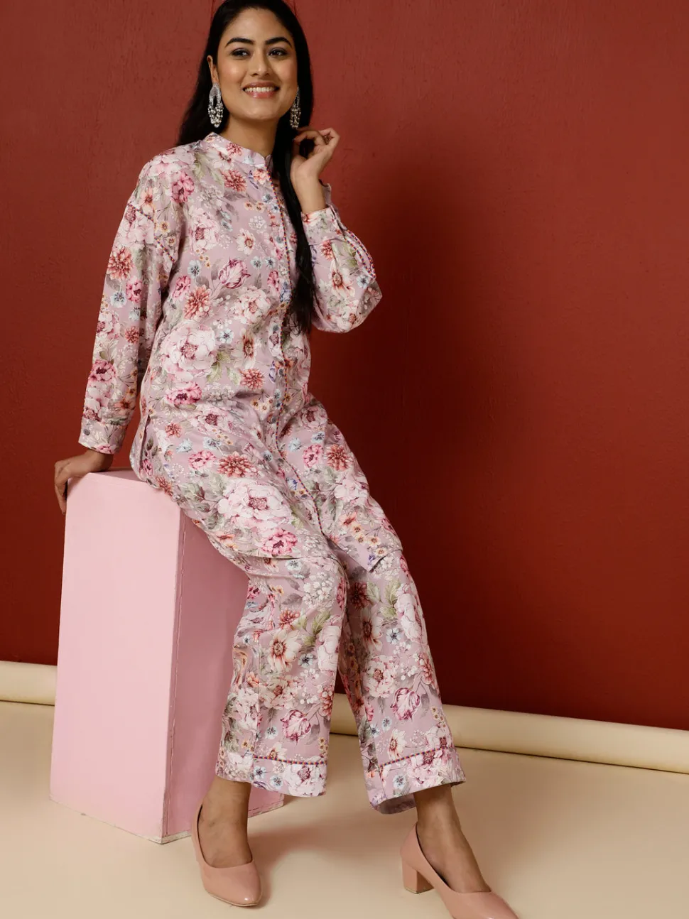 Jaipur Kurti Floral Printed Kurta With Palazzo Co-ord Set