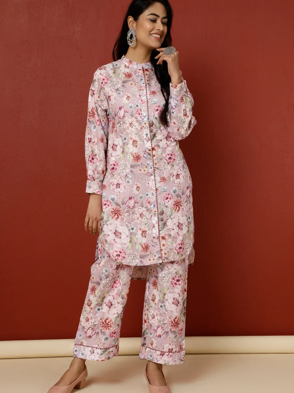 Jaipur Kurti Floral Printed Kurta With Palazzo Co-ord Set