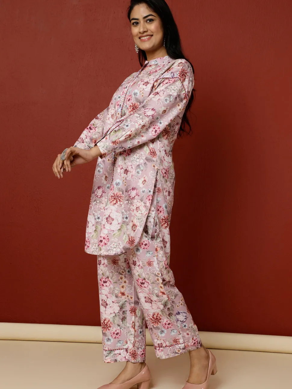 Jaipur Kurti Floral Printed Kurta With Palazzo Co-ord Set