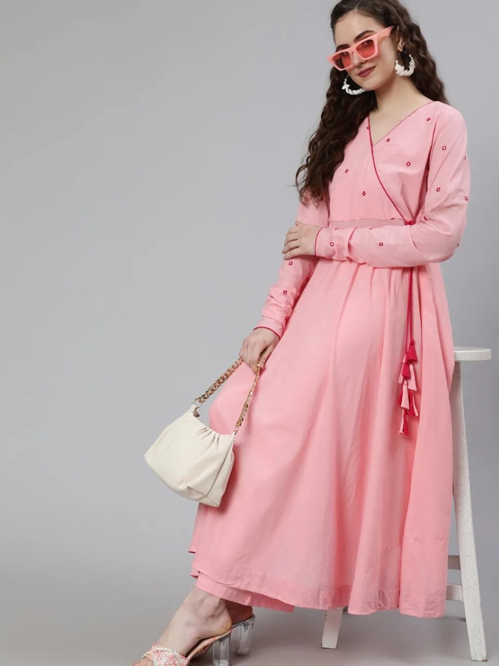 Jaipur Kurti Mirror Embroidered Anarkali Kurta With Flared Palazzo