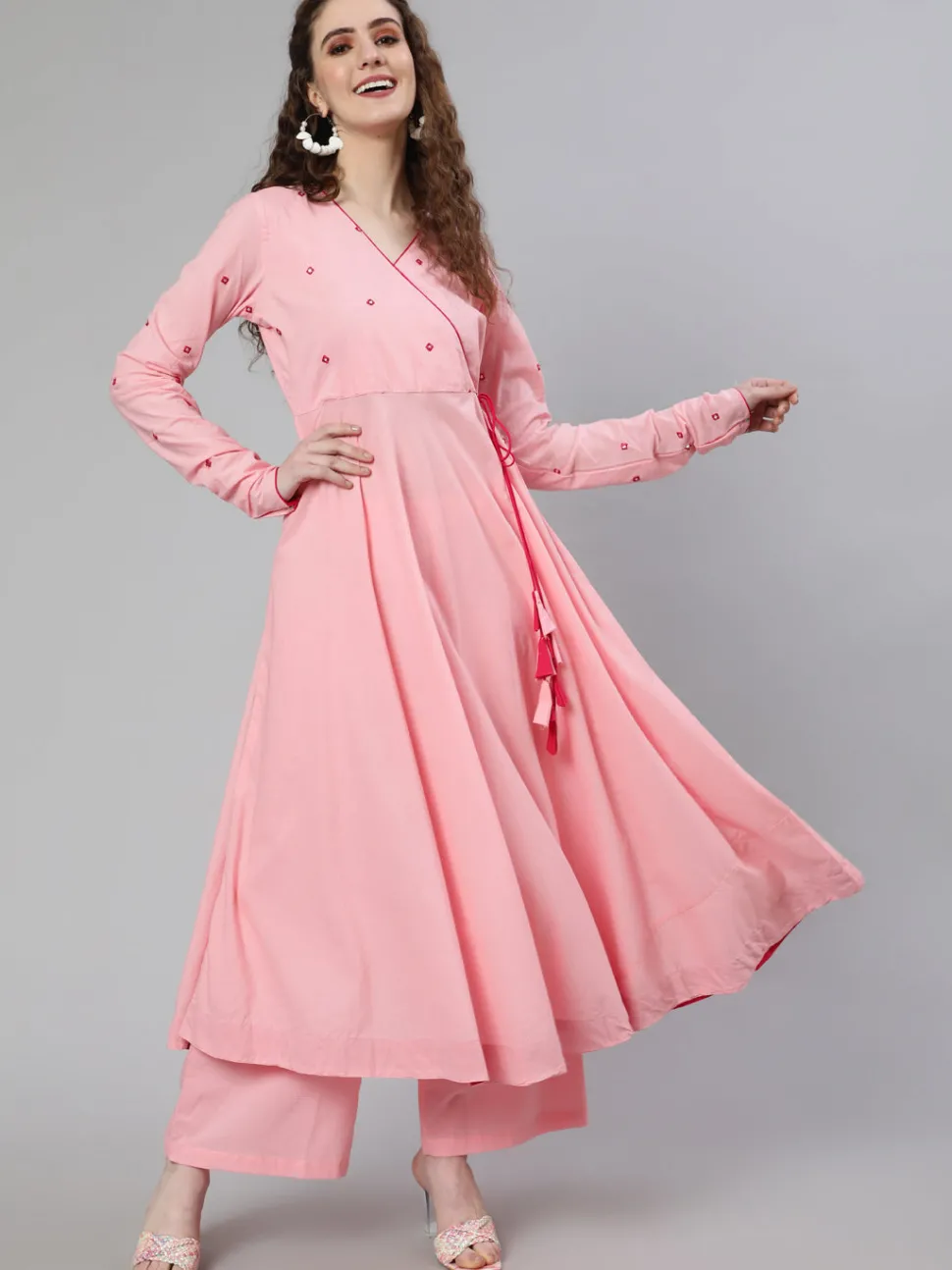 Jaipur Kurti Mirror Embroidered Anarkali Kurta With Flared Palazzo