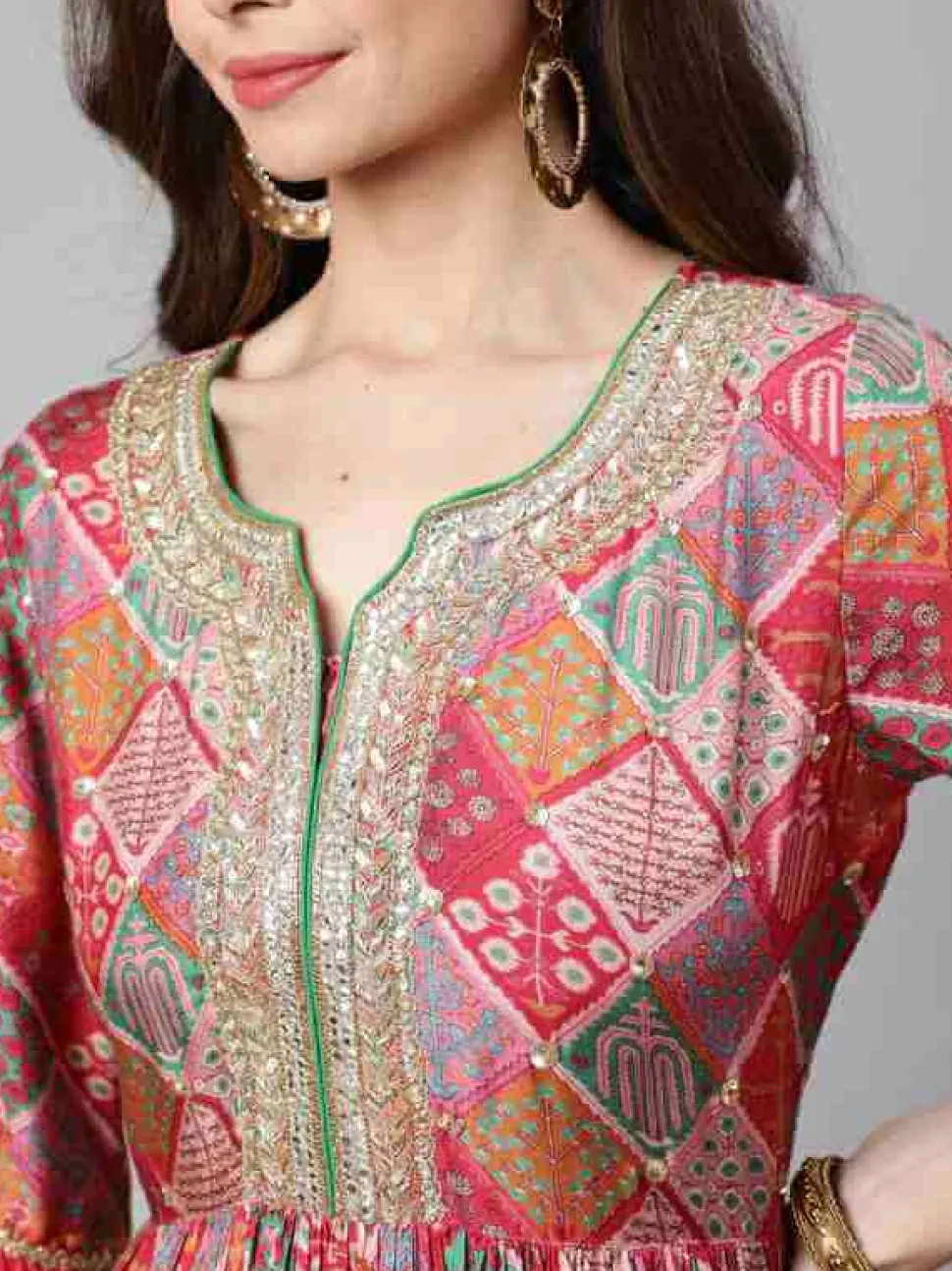 Jaipur Kurti Muslin Digital Printed Embroidered Flared Kurta With Solid Dupatta
