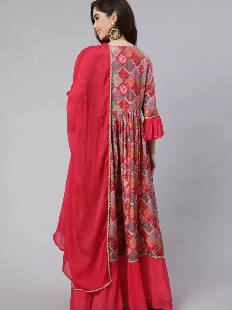 Jaipur Kurti Muslin Digital Printed Embroidered Flared Kurta With Solid Dupatta