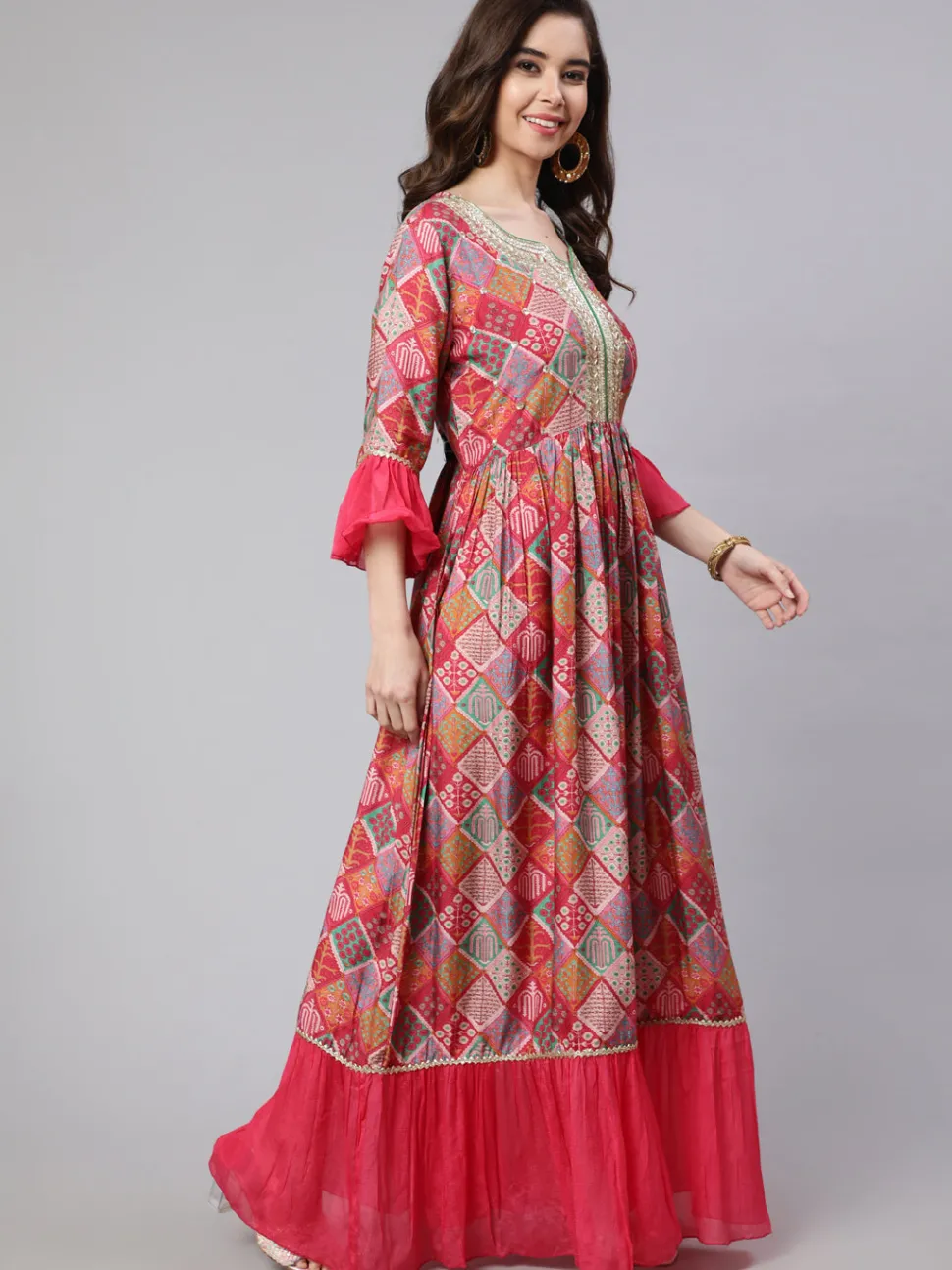 Jaipur Kurti Muslin Digital Printed Embroidered Flared Kurta With Solid Dupatta