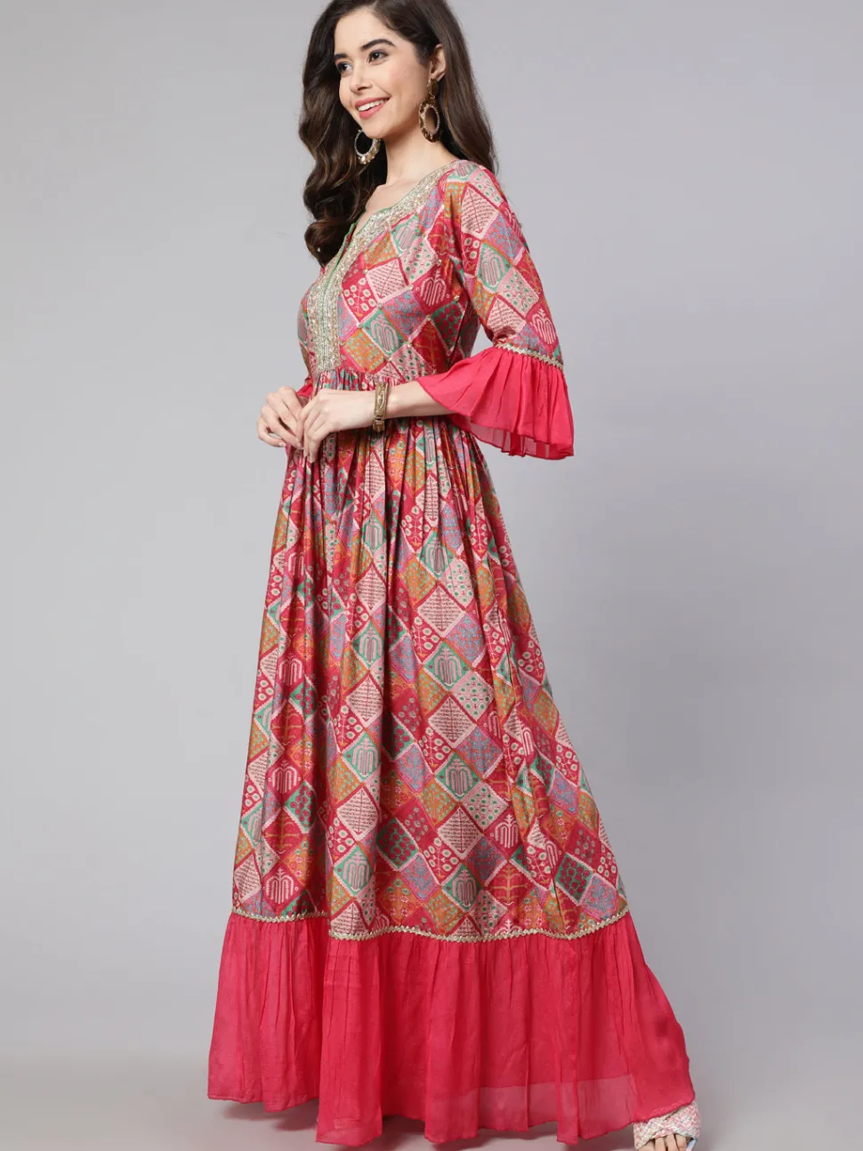 Jaipur Kurti Muslin Digital Printed Embroidered Flared Kurta With Solid Dupatta
