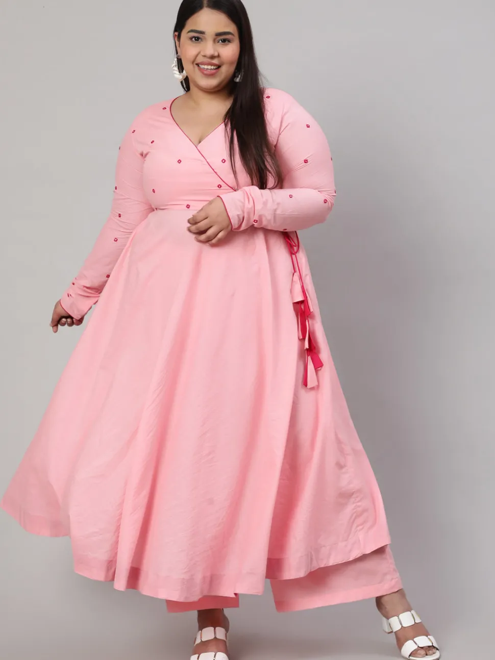 Jaipur Kurti Plus Size Mirror Embroidered Anarkali Kurta With Flared Palazzo