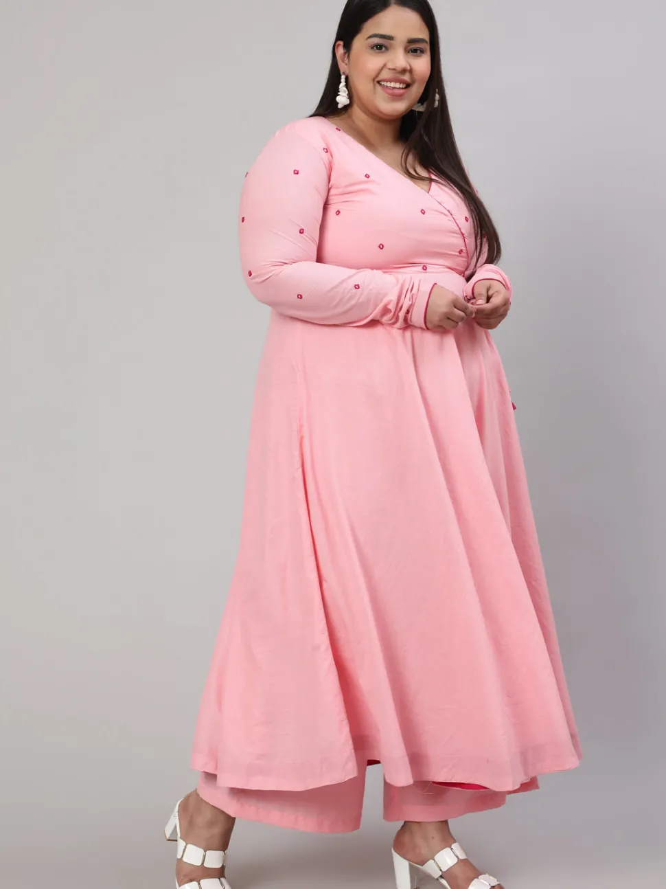 Jaipur Kurti Plus Size Mirror Embroidered Anarkali Kurta With Flared Palazzo