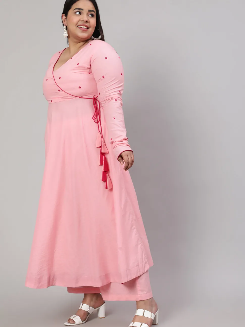 Jaipur Kurti Plus Size Mirror Embroidered Anarkali Kurta With Flared Palazzo