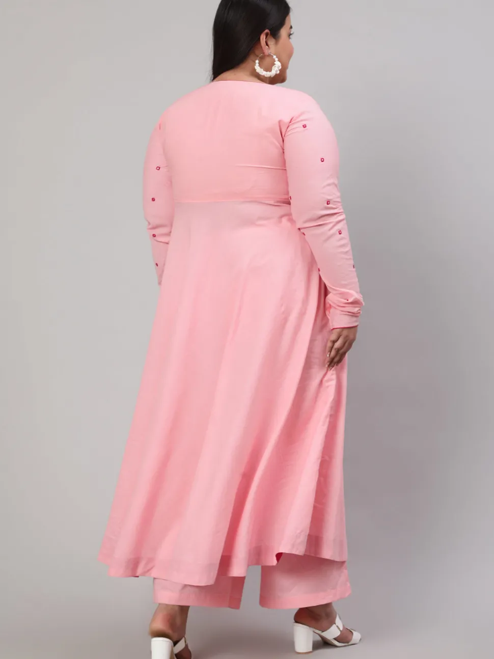 Jaipur Kurti Plus Size Mirror Embroidered Anarkali Kurta With Flared Palazzo