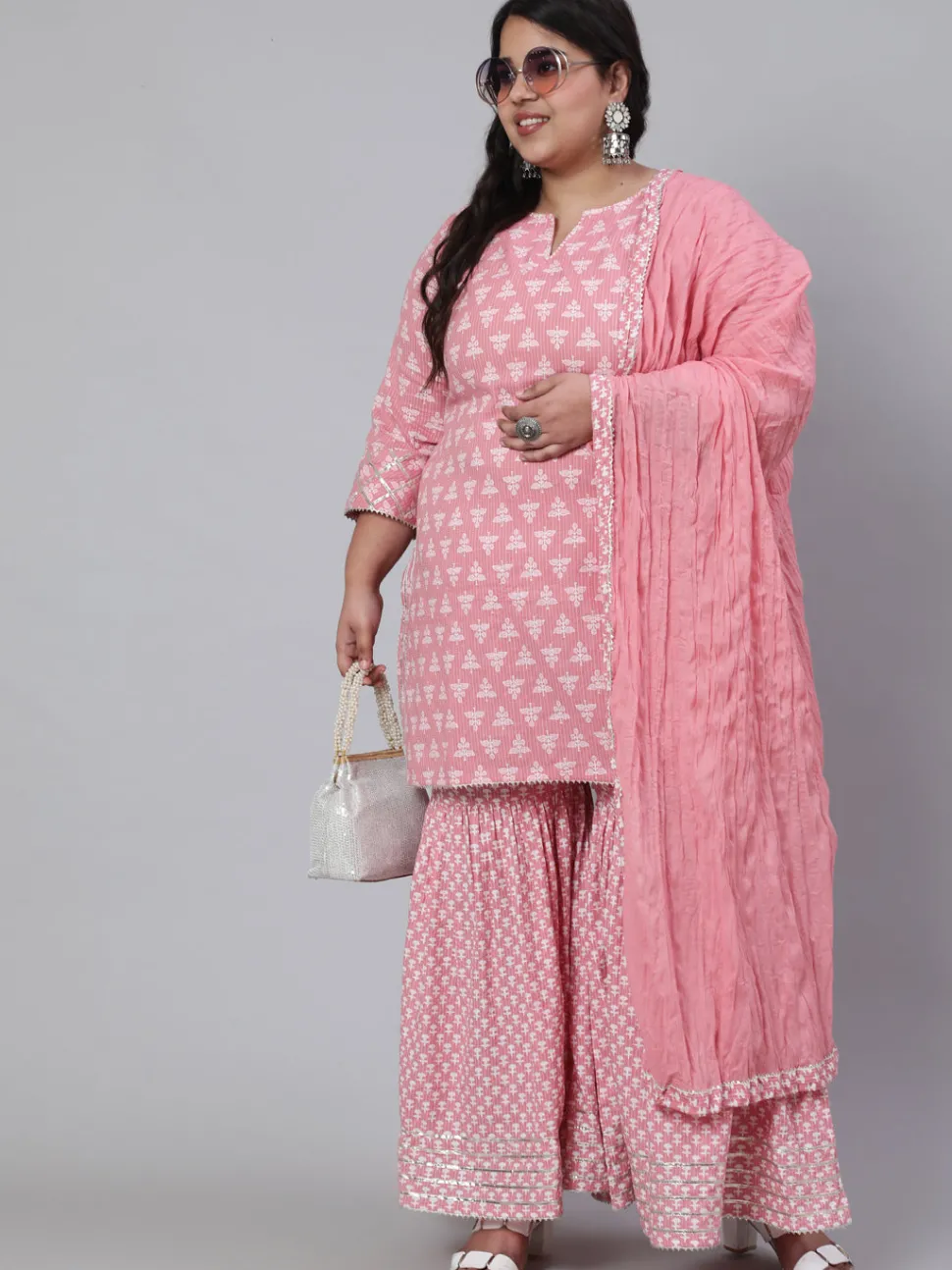 Jaipur Kurti Plus Size Woven Straight Printed Embroidered Kurta Set With Solid Dupatta