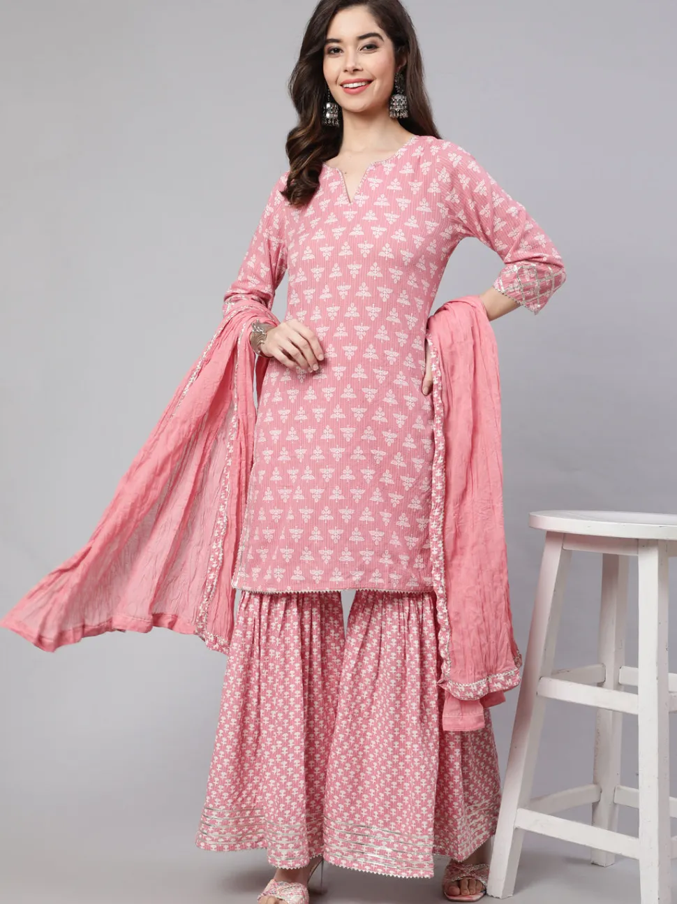 Jaipur Kurti Woven Straight Printed Embroidered Kurta Set With Solid Dupatta