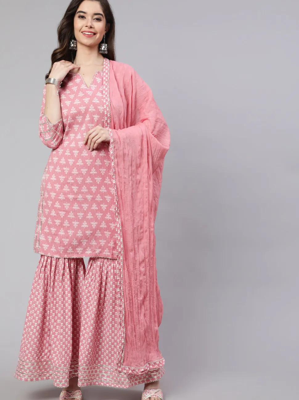 Jaipur Kurti Woven Straight Printed Embroidered Kurta Set With Solid Dupatta