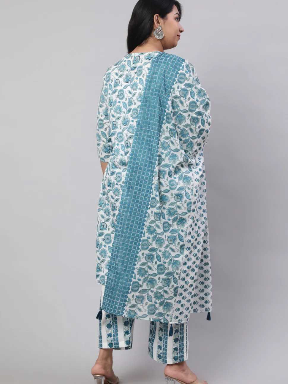 Jaipur Kurti Plus Size Ethnic Floral Printed Embroidered Kurta With Printed Pants And Printed Dupatta