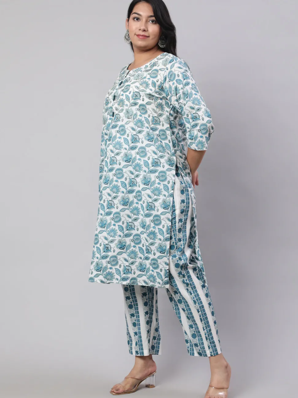 Jaipur Kurti Plus Size Ethnic Floral Printed Embroidered Kurta With Printed Pants And Printed Dupatta