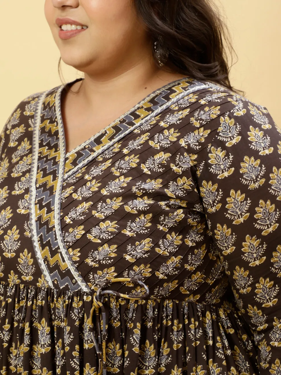 Jaipur Kurti Plus Size Charcoal Grey Ethnic Printed Anarkali Kurta