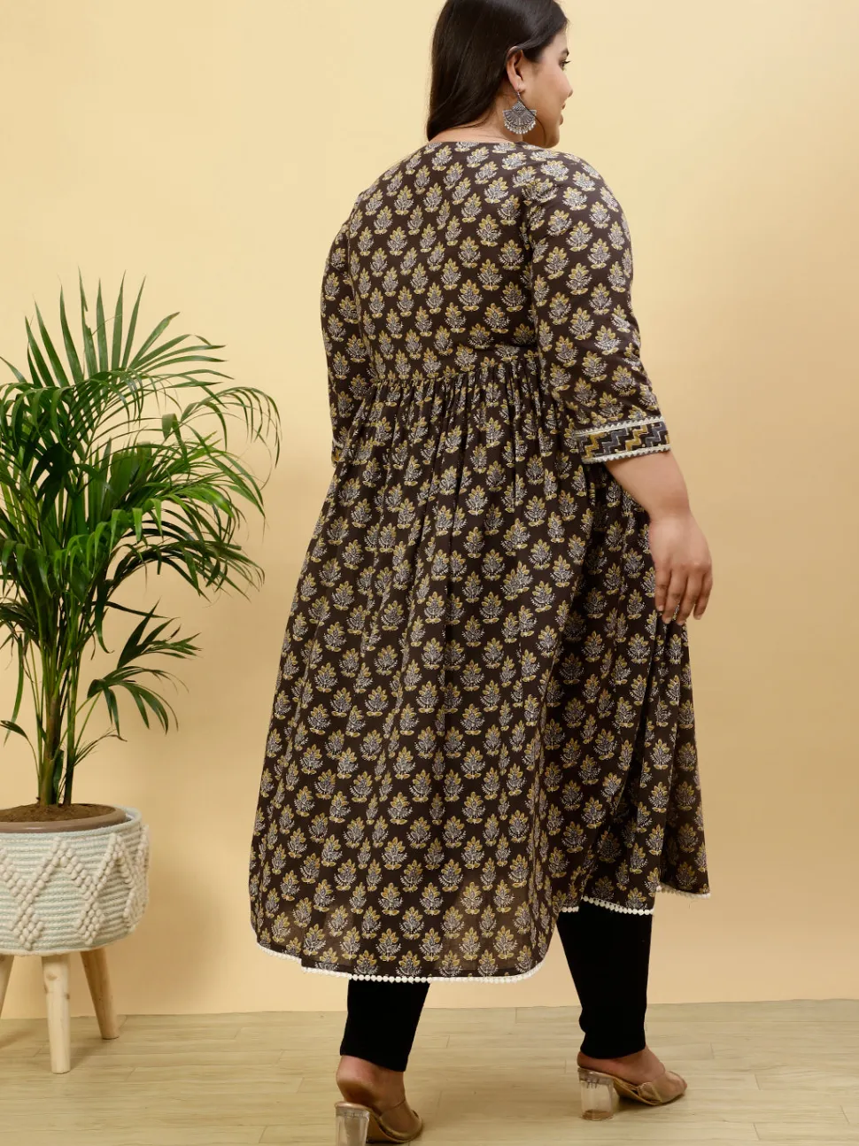 Jaipur Kurti Plus Size Charcoal Grey Ethnic Printed Anarkali Kurta