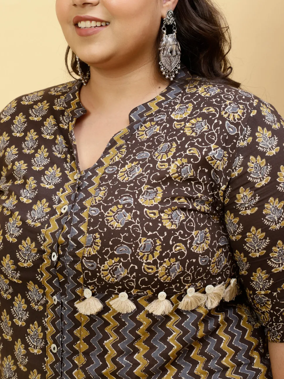 Jaipur Kurti Plus Size Charcoal Grey Ethnic Printed Straight Kurta With Pants