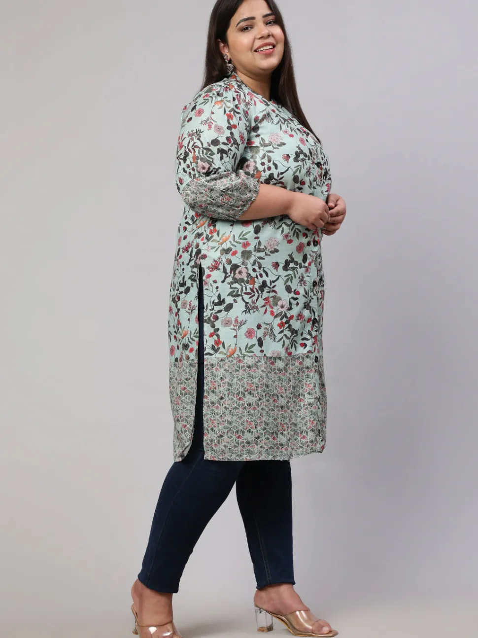 Jaipur Kurti Plus Size Floral Printed Straight Kurta