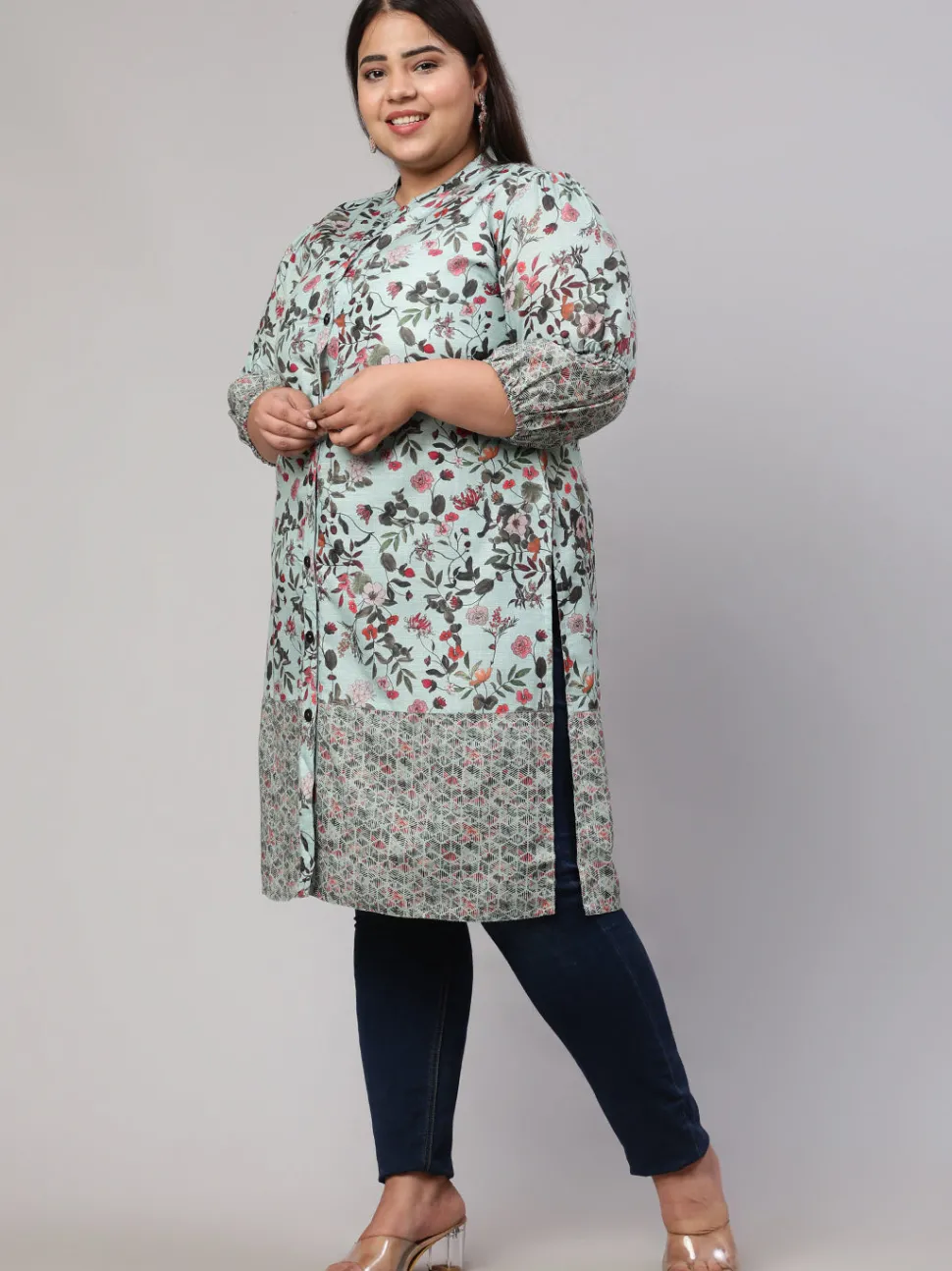 Jaipur Kurti Plus Size Floral Printed Straight Kurta