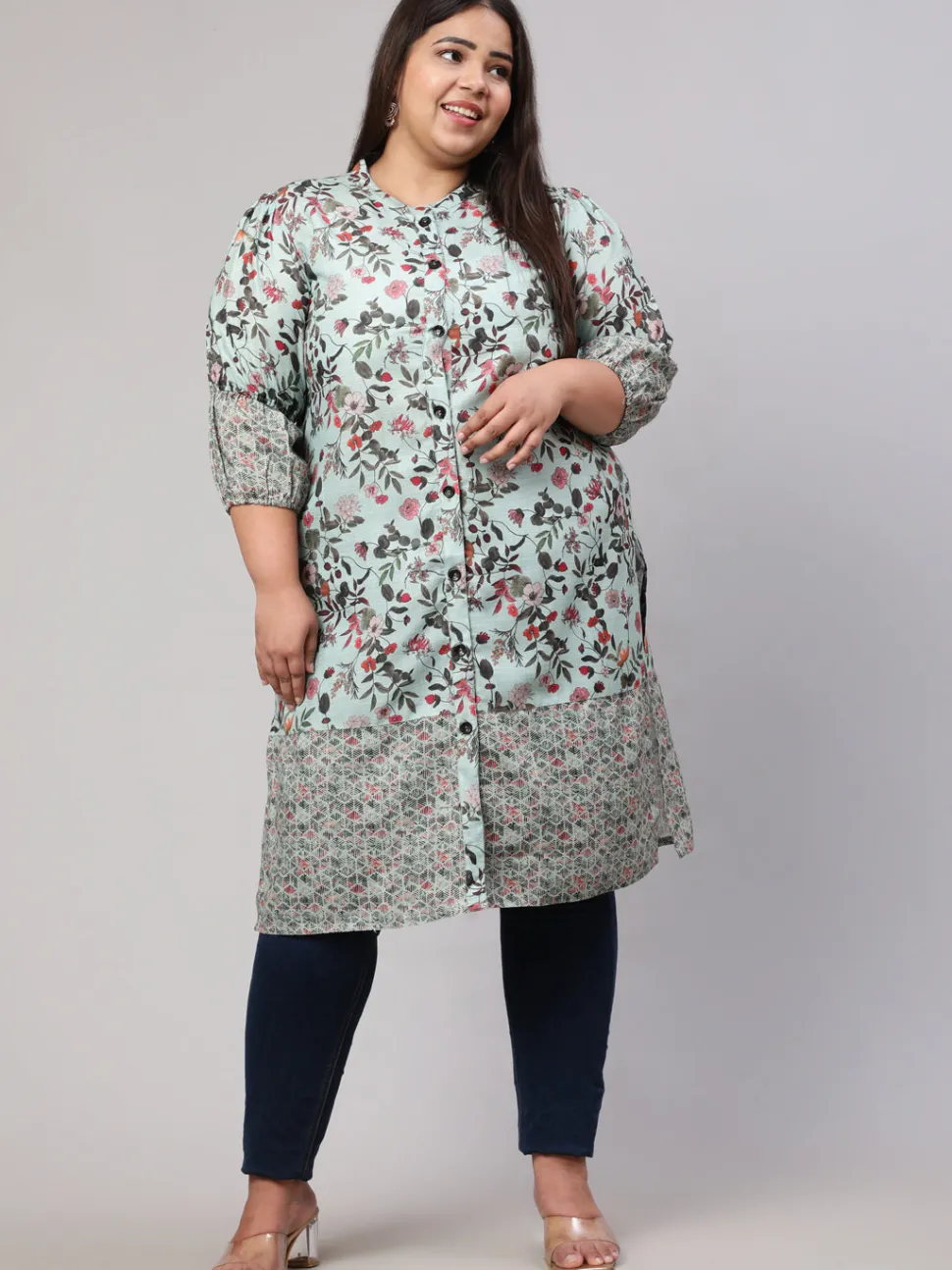 Jaipur Kurti Plus Size Floral Printed Straight Kurta