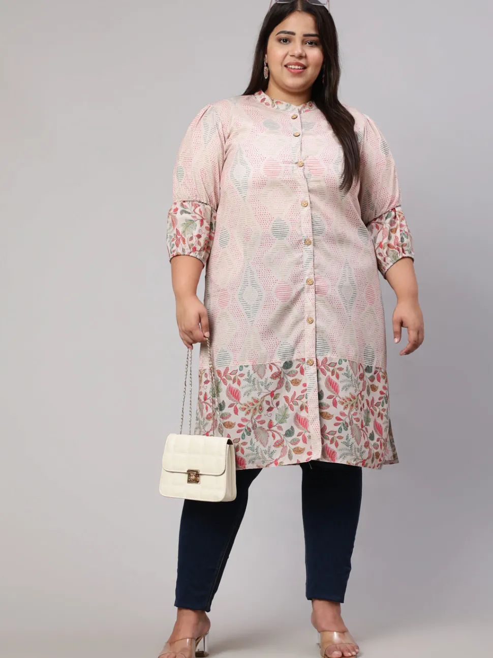 Jaipur Kurti Plus Size Floral Printed Straight Kurta