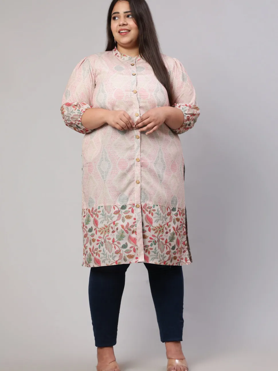 Jaipur Kurti Plus Size Floral Printed Straight Kurta