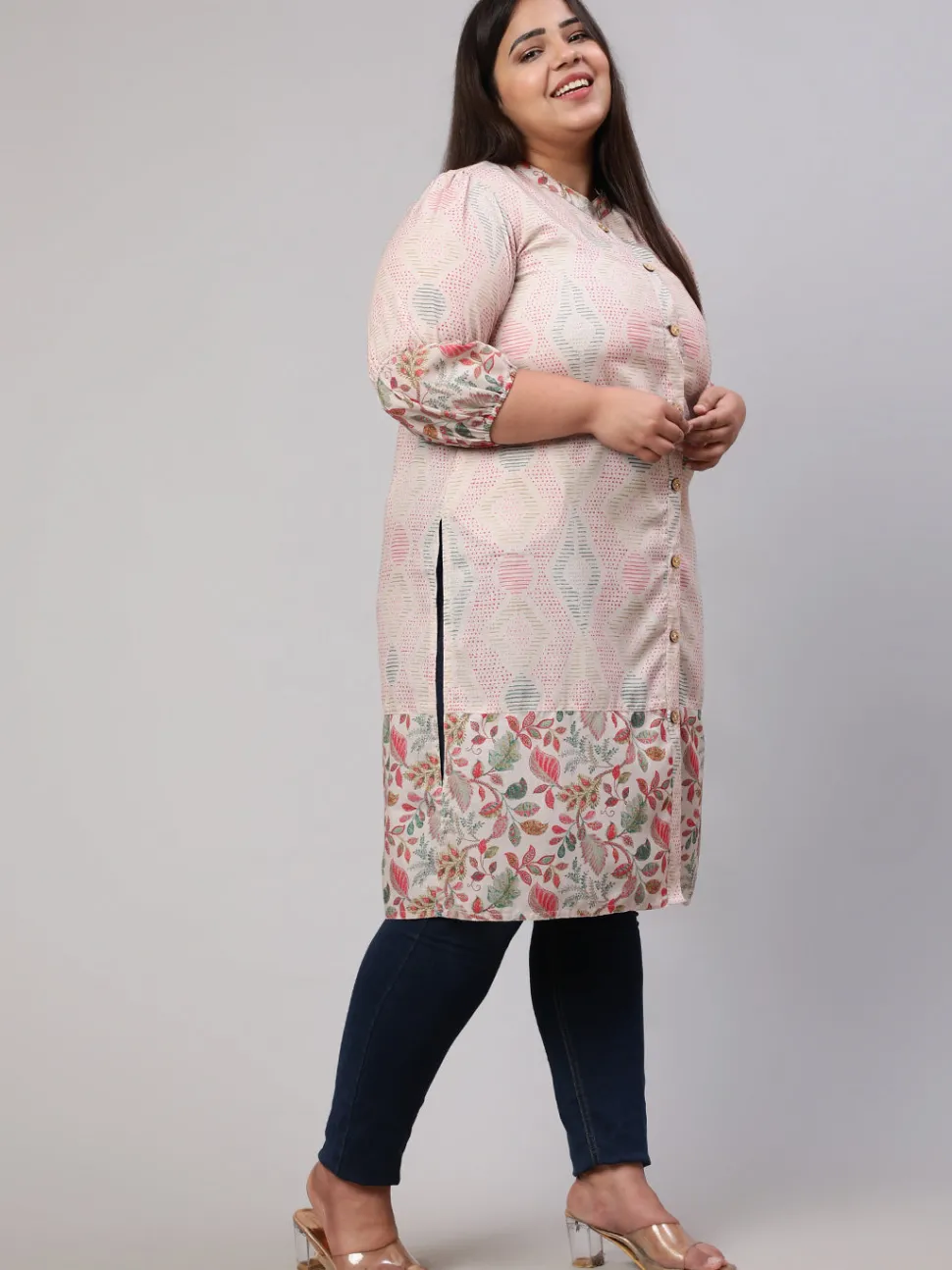 Jaipur Kurti Plus Size Floral Printed Straight Kurta