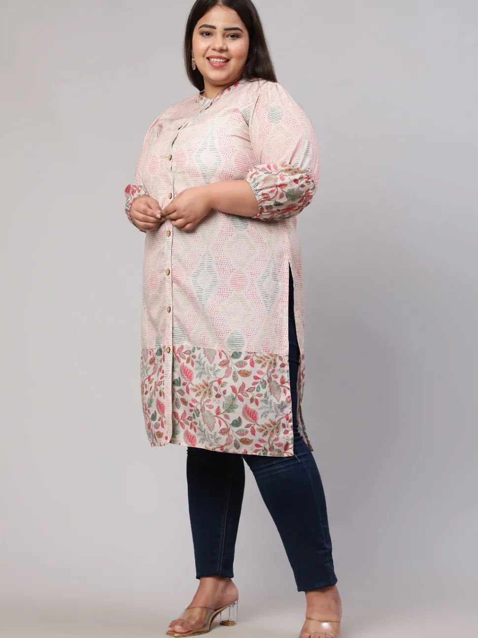 Jaipur Kurti Plus Size Floral Printed Straight Kurta