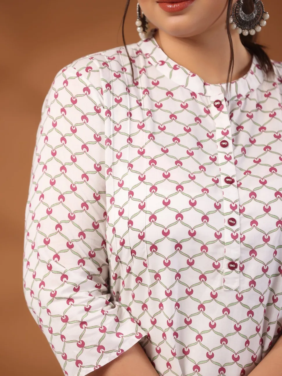 Jaipur Kurti Plus Size Geometric Printed Cotton Short White Kurta