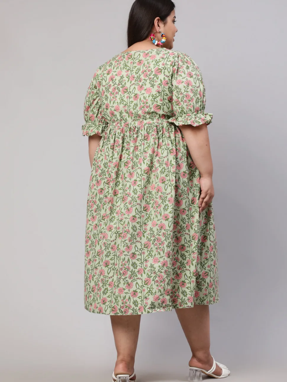 Jaipur Kurti Plus Size Ethnic Floral Printed Flared Dress