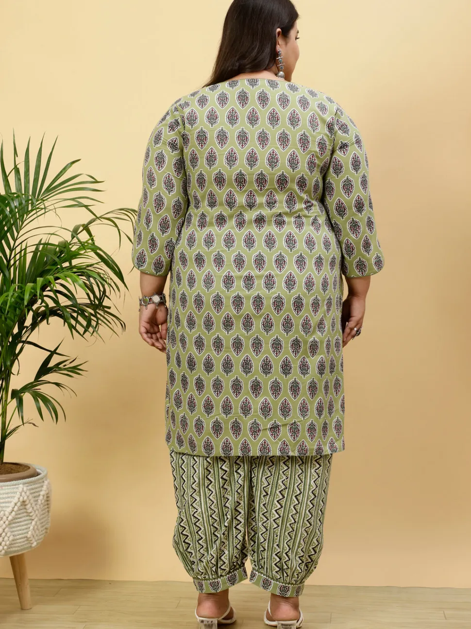 Jaipur Kurti Plus Size Ethnic Printed Kurta With Printed Afghani Salwar