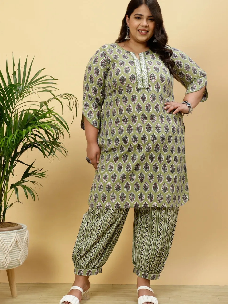 Jaipur Kurti Plus Size Ethnic Printed Kurta With Printed Afghani Salwar