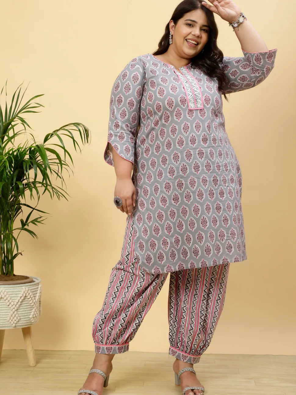 Jaipur Kurti Plus Size Ethnic Printed Kurta With Printed Afghani Salwar