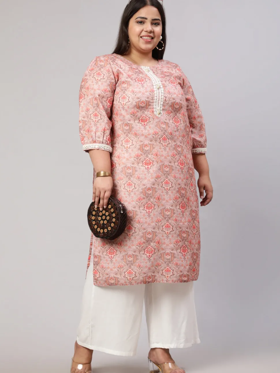 Jaipur Kurti Plus Size Mirror Work Printed Straight Kurta