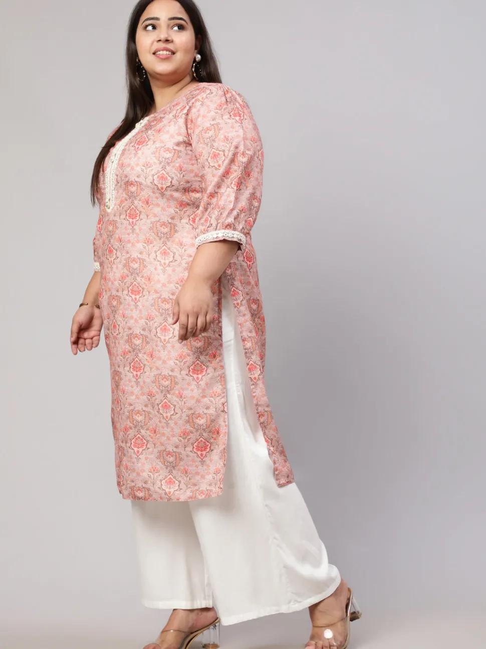 Jaipur Kurti Plus Size Mirror Work Printed Straight Kurta
