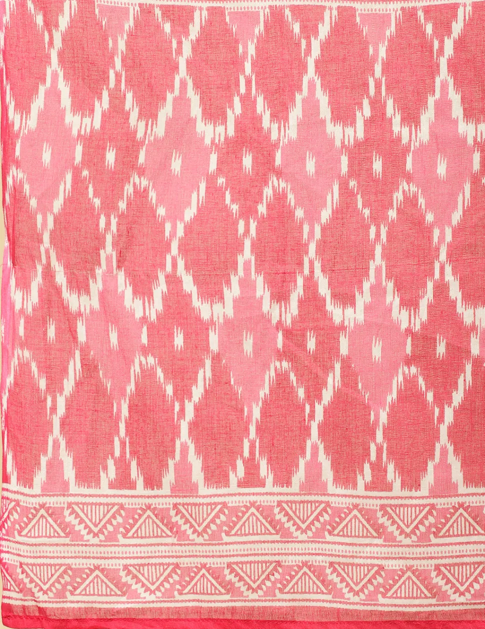 Jaipur Kurti Plus Size Pink Mirror Embellished Ikat Printed Anarkali Kurta With Pants And Dupatta