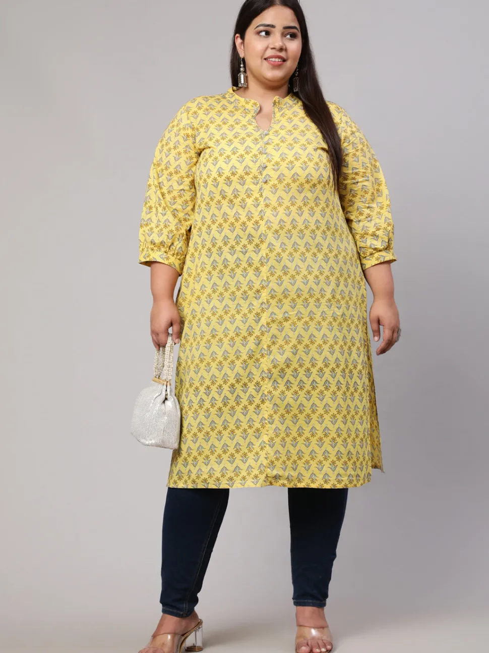 Jaipur Kurti Plus Size Ethnic Mughal Buti Printed Straight Kurta