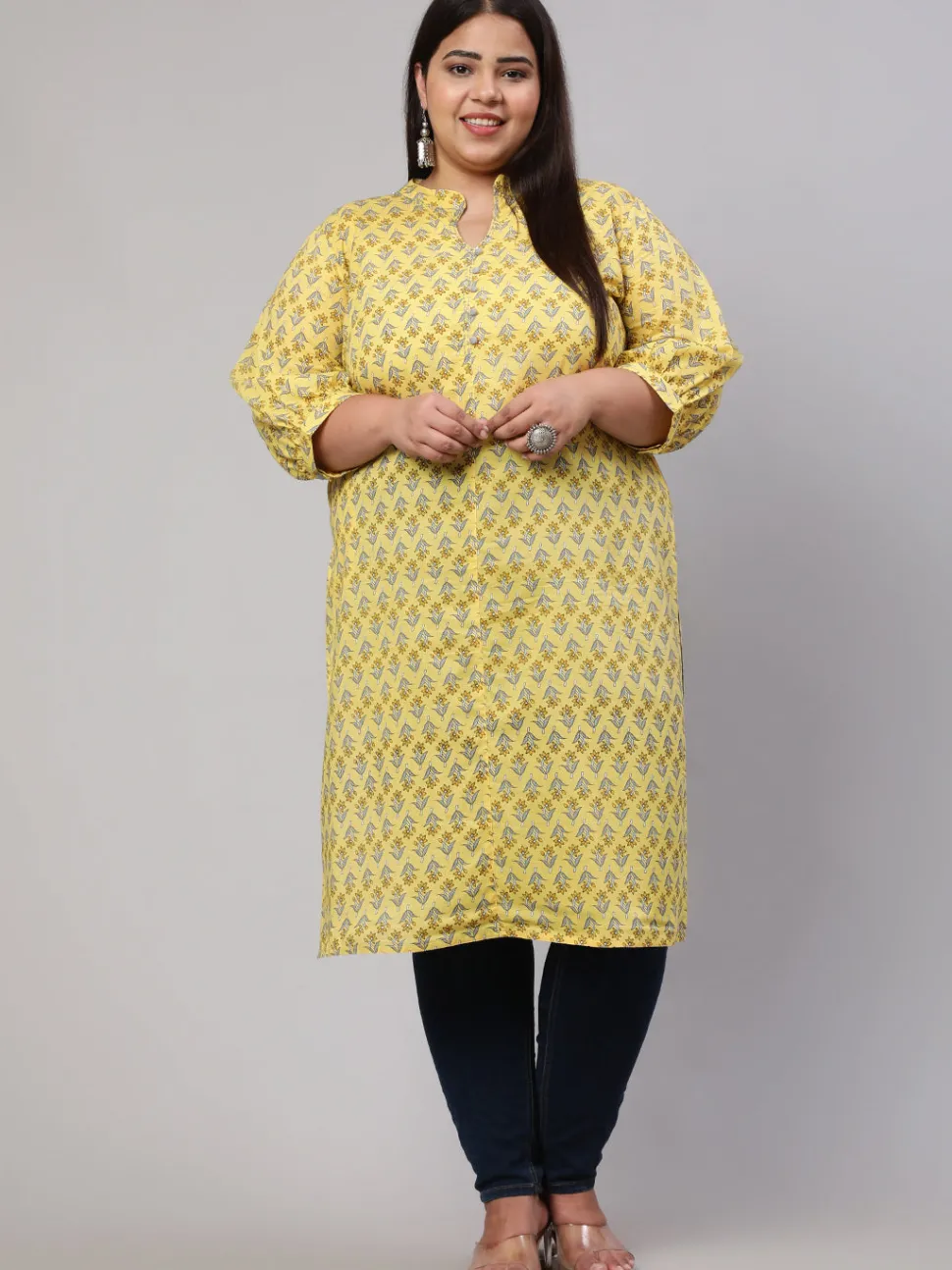Jaipur Kurti Plus Size Ethnic Mughal Buti Printed Straight Kurta