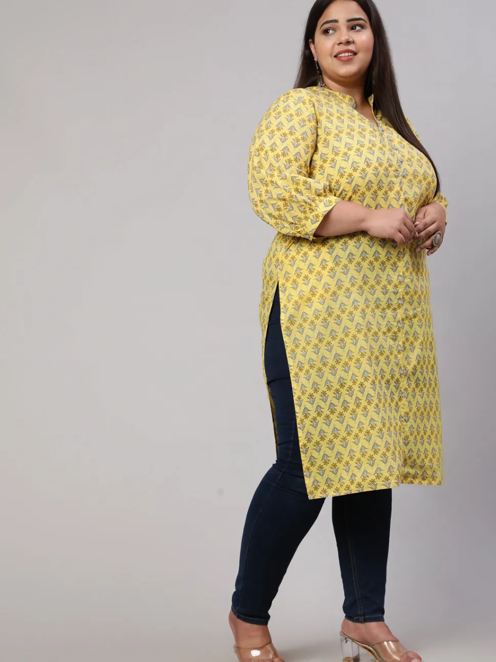 Jaipur Kurti Plus Size Ethnic Mughal Buti Printed Straight Kurta